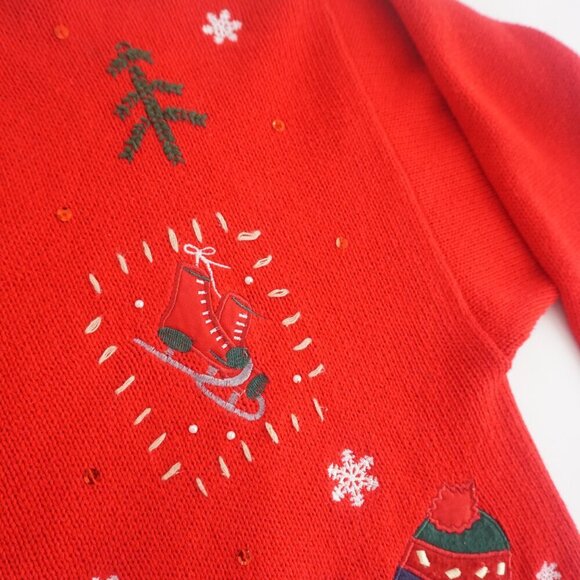 Vtg Basic Holiday Editions Red Embroidered Winter Button Up Cardigan Sweater L - Picture 11 of 12